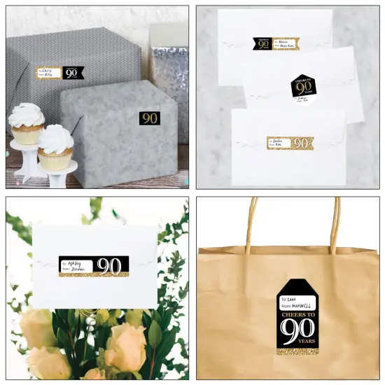 Big Dot of Happiness Adult 90th Birthday - Gold - Assorted Birthday Party Gift Tag Labels - To and From Stickers - 12 Sheets - 120 Stickers {7}