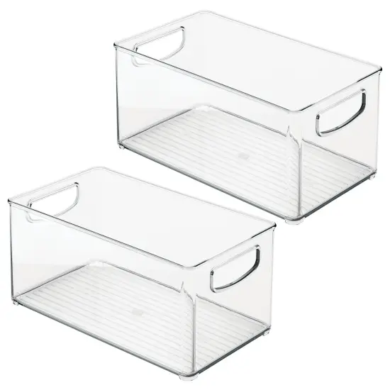 mDesign Plastic Storage Organizer Bin with Handles for Closets, 2 Pack - Clear {3}
