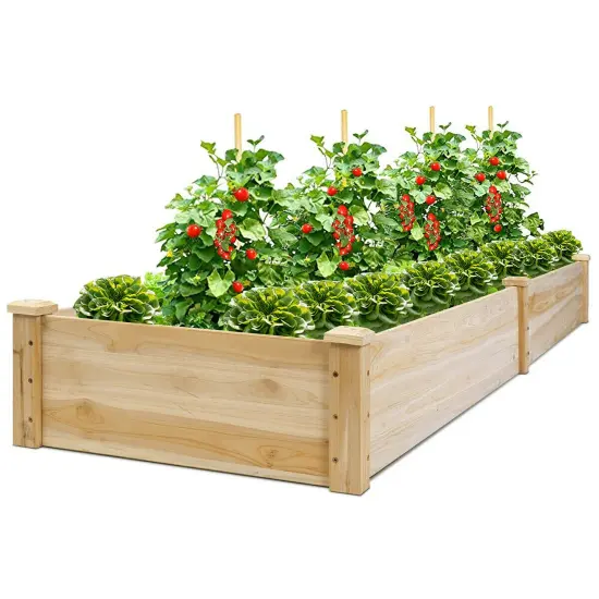 Costway Wooden Vegetable Raised Garden Bed Backyard Patio Grow Flowers Planter {1}