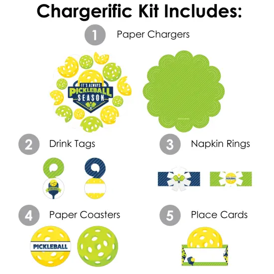 Big Dot of Happiness Let's Rally Pickleball Birthday or Retirement Party Paper Charger and Table Decorations Chargerific Kit Place Setting for 8 {4}