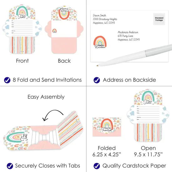 Big Dot of Happiness Hello Rainbow - Fill-In Cards - Boho Baby Shower and Birthday Party Fold and Send Invitations - Set of 8 {4}