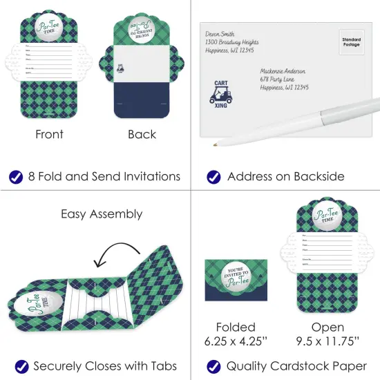 Big Dot of Happiness Par-Tee Time - Golf - Fill-In Cards - Birthday or Retirement Party Fold and Send Invitations - Set of 8 {4}