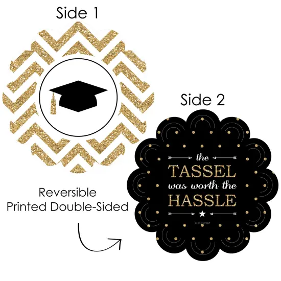 Big Dot of Happiness Tassel Worth The Hassle - Gold - Graduation Party Round Table Decorations - Paper Chargers - Place Setting For 12 {4}