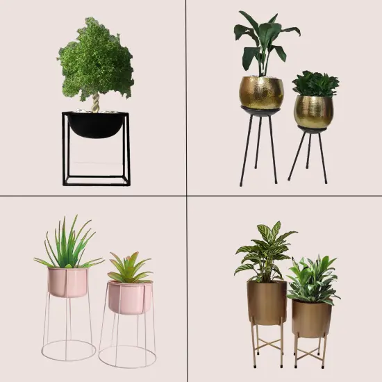 Tall Metal Floor Flower Planter Holder with Stand, Modern Decorative Floor Flower Holder, Perfect for Your Entryway, Living Room, or Dining Room Decor Pink {11}