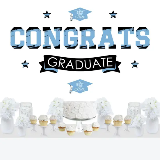 Big Dot of Happiness Light Blue Graduation Party Photo Backdrop - Wall Decals {1}