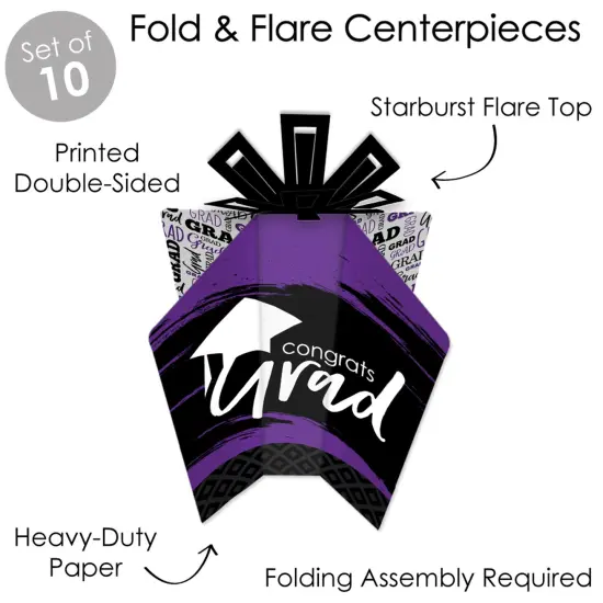 Big Dot of Happiness Purple Graduation Table Decorations - Party Fold and Flare Centerpieces - 10 Count {6}