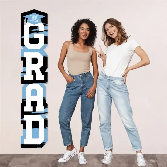 Big Dot of Happiness Light Blue Graduation Banner - Vertical Shaped Banner Decorations {6}