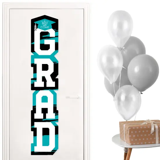 Big Dot of Happiness Teal Graduation Banner - Vertical Shaped Banner Decorations {1}
