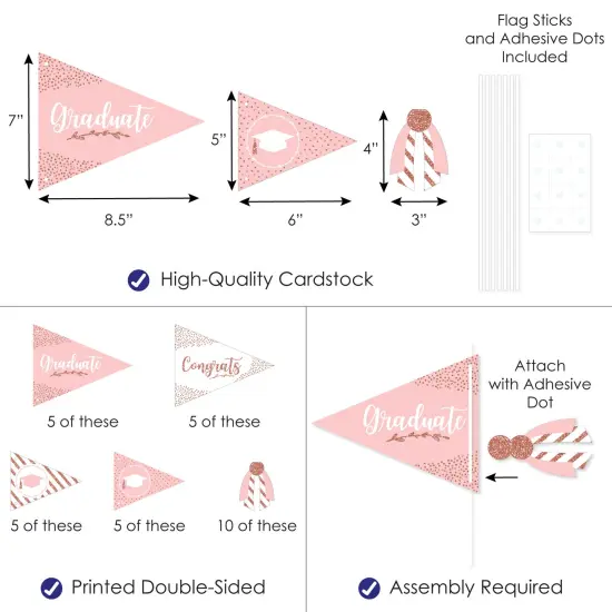 Big Dot of Happiness Rose Gold Grad - Triangle Graduation Party Photo Props - Pennant Flag Centerpieces - Set of 20 {4}