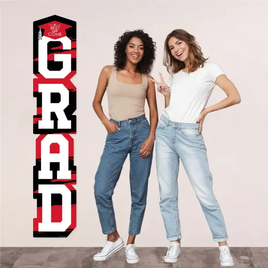 Big Dot of Happiness Red Graduation Banner - Vertical Shaped Banner Decorations {6}