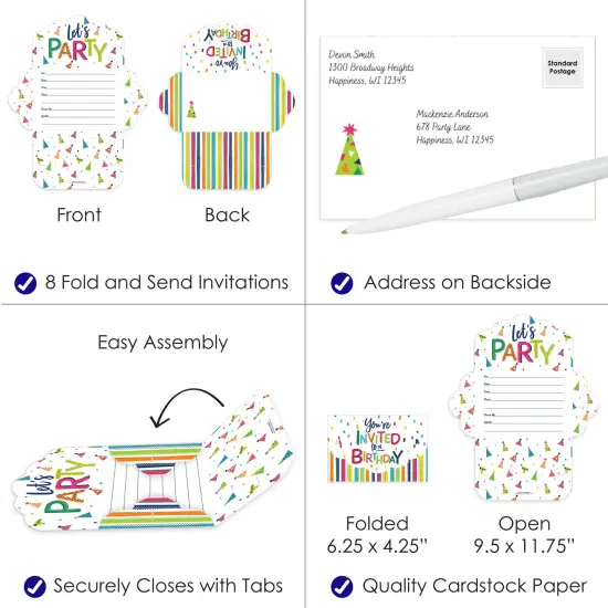 Big Dot of Happiness Cheerful Happy Birthday - Fill-In Cards - Colorful Birthday Party Fold and Send Invitations - Set of 8 {4}