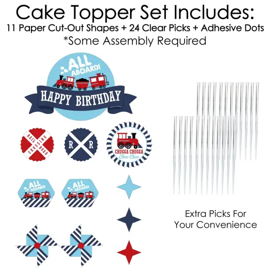 Big Dot of Happiness Railroad Party Crossing - Steam Train Birthday Party Cake Decorating Kit - Happy Birthday Cake Topper Set - 11 Pieces {4}
