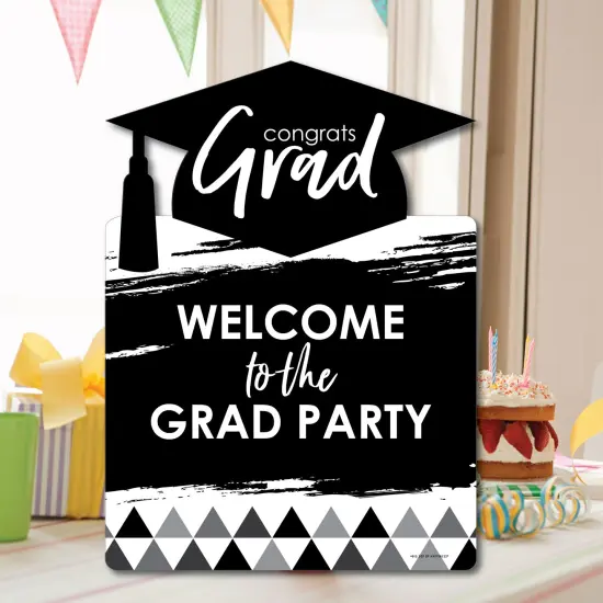 Big Dot of Happiness Black and White Graduation Party Decorations - Grad Party Welcome Yard Sign {7}