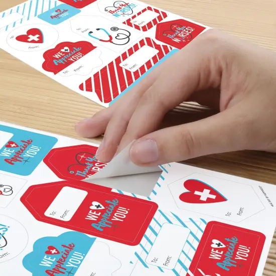 Big Dot of Happiness Thank You Nurses - Assorted Nurse Appreciation Week Gift Tag Labels - To and From Stickers - 12 Sheets - 120 Stickers {6}