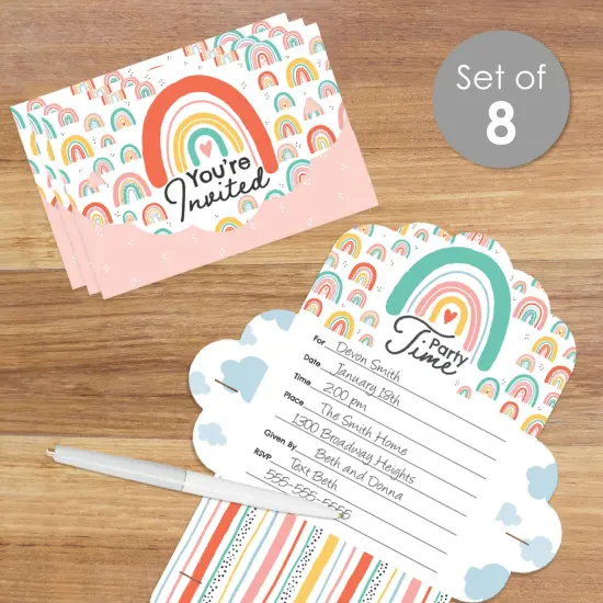Big Dot of Happiness Hello Rainbow - Fill-In Cards - Boho Baby Shower and Birthday Party Fold and Send Invitations - Set of 8 {3}