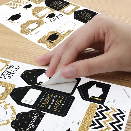 Big Dot of Happiness Tassel Worth The Hassle - Gold - Assorted Graduation Party Gift Tag Labels - To and From Stickers - 12 Sheets - 120 Stickers {6}