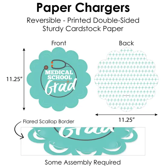 Big Dot of Happiness Medical School Grad - Doctor Graduation Party Paper Charger and Table Decorations - Chargerific Kit - Place Setting for 8 {6}
