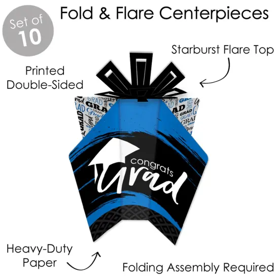 Big Dot of Happiness Blue Graduation Table Decorations - Party Fold and Flare Centerpieces - 10 Count {6}