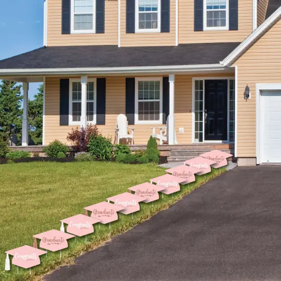 Big Dot of Happiness Rose Gold Graduation Lawn Decorations - 10 Piece {4}