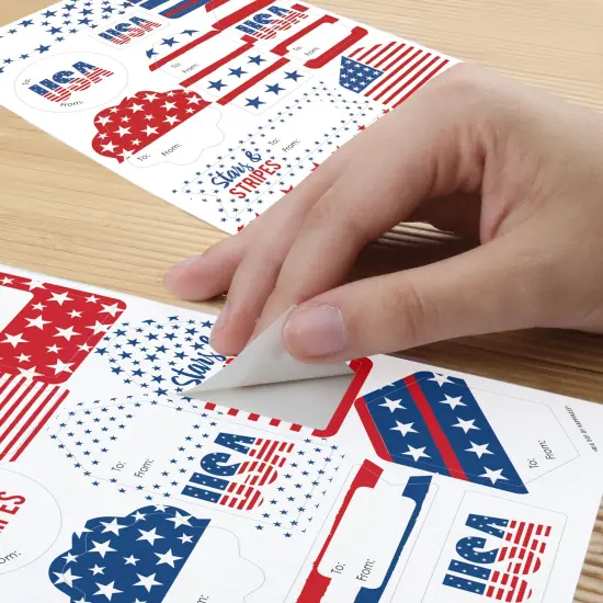 Big Dot of Happiness Stars & Stripes - Assorted Patriotic Party Gift Tag Labels - To and From Stickers - 12 Sheets - 120 Stickers {6}