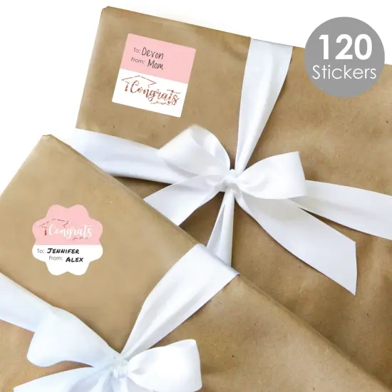 Big Dot of Happiness Rose Gold Grad - Assorted Graduation Party Gift Tag Labels - To and From Stickers - 12 Sheets - 120 Stickers {3}