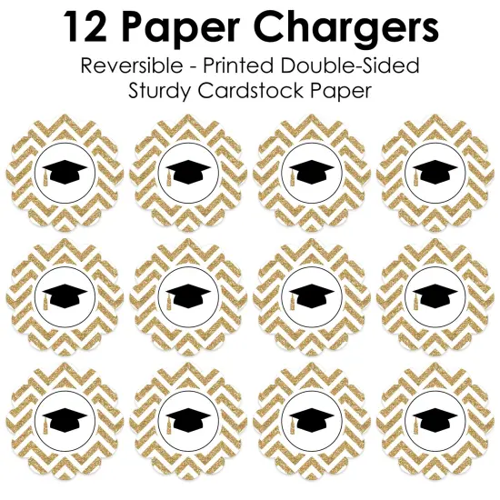 Big Dot of Happiness Tassel Worth The Hassle - Gold - Graduation Party Round Table Decorations - Paper Chargers - Place Setting For 12 {7}