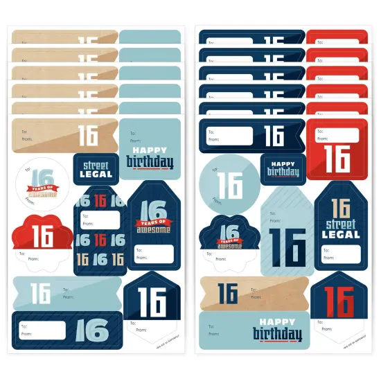 Big Dot of Happiness Boy 16th Birthday - Assorted Sweet Sixteen Birthday Party Gift Tag Labels - To and From Stickers - 12 Sheets - 120 Stickers {1}