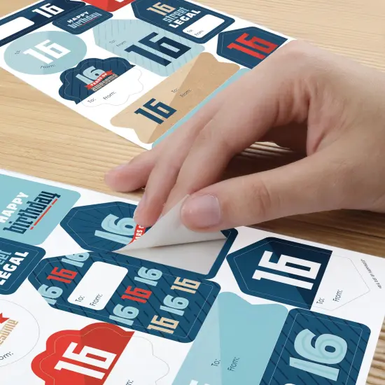 Big Dot of Happiness Boy 16th Birthday - Assorted Sweet Sixteen Birthday Party Gift Tag Labels - To and From Stickers - 12 Sheets - 120 Stickers {6}