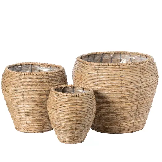 Woven Round Flower Pot Planter Basket with Leak-Proof Plastic Lining {3}