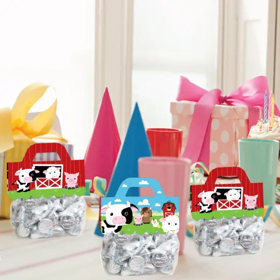 Big Dot of Happiness Farm Animals - DIY Barnyard Baby Shower or Birthday Party Clear Goodie Favor Bag Labels - Candy Bags with Toppers - Set of 24 {7}