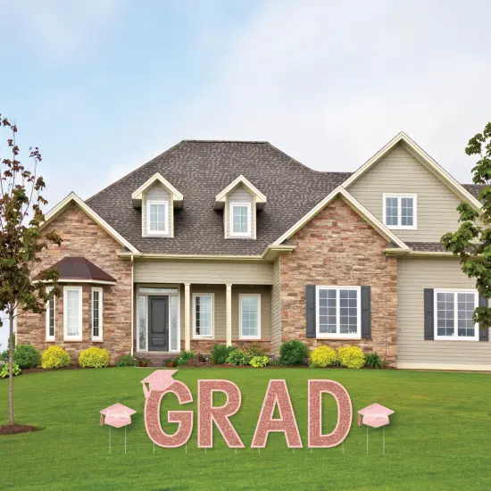 Big Dot of Happiness Rose Gold Grad - Yard Sign Outdoor Lawn Decorations - Graduation Party Yard Signs - Grad {4}