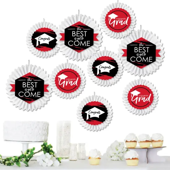Big Dot of Happiness Red Grad - Best is Yet to Come - HangingRed Graduation Party Tissue Decoration Kit - Paper Fans - Set of 9 {3}