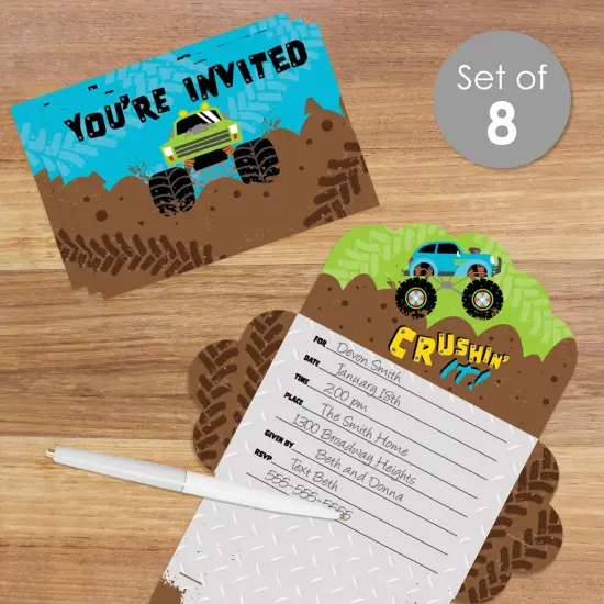 Big Dot of Happiness Smash and Crash - Monster Truck - Fill-In Cards - Boy Birthday Party Fold and Send Invitations - Set of 8 {3}