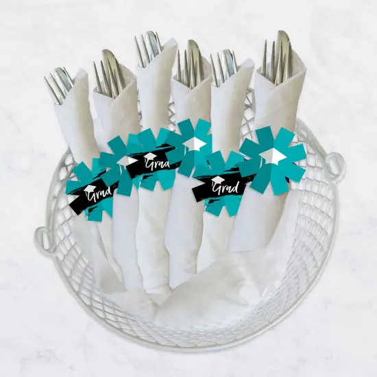 Big Dot of Happiness Teal Grad - Best is Yet to Come - Turquoise Graduation Party Paper Napkin Holder - Napkin Rings - Set of 24 {4}