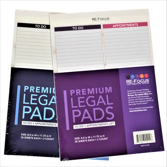 RE-FOCUS THE CREATIVE OFFICE, Professional To do and Appointment list pad, Legal size, 2 pack, 30 sheets each Blue {5}