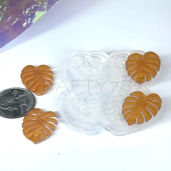 Monstera 1in. Mid Size Dangle Earring Silicone Mold (C9) {3}