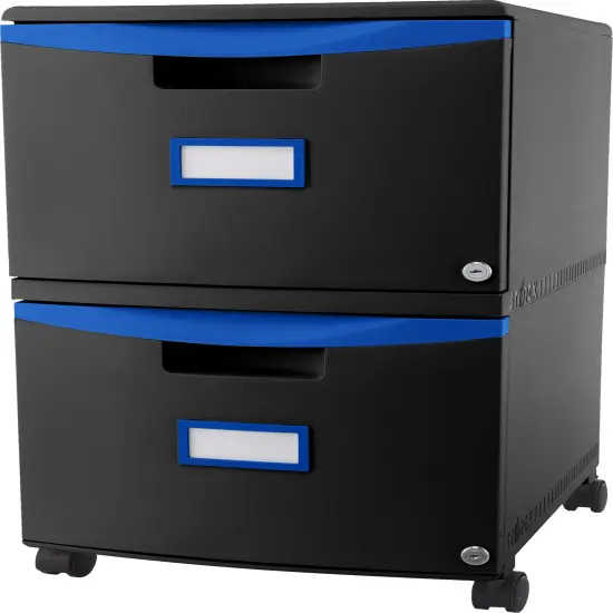 Storex 2-Drawer Filing Cabinet, Letter/Legal, Black/Blue {1}