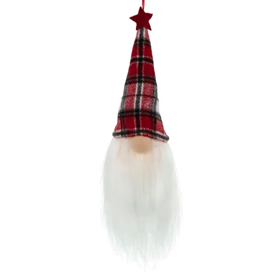Northlight 9" LED Lighted Red Plaid Gnome Christmas Ornament {1}