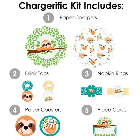 Big Dot of Happiness Let&rsquo;s Hang - Sloth - Baby Shower or Birthday Party Paper Charger & Table Decorations Chargerific Kit for 8 {4}