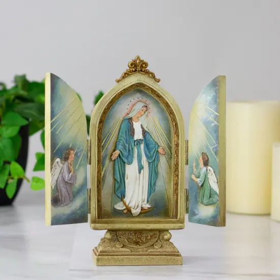 Roman Joseph's Studio Our Lady of Grace Triptych Scene Decoration - 8.25" Gold {3}