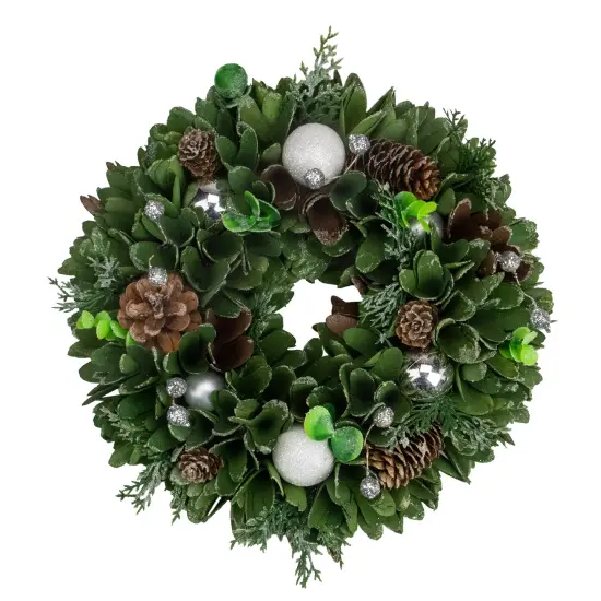 Northlight Artificial Christmas Wreath With Pine Cones and Ornaments - 14" Unlit White {1}