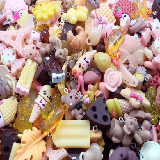 Cute Charm Mix in Brown Peach & Yellow, 30 pieces, Resin and Acrylic Mix, Adorabilities {5}