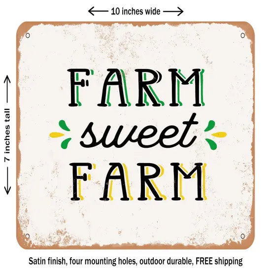 DECORATIVE METAL SIGN - Farm Sweet Farm - 2 - Vintage Rusty Look {1}