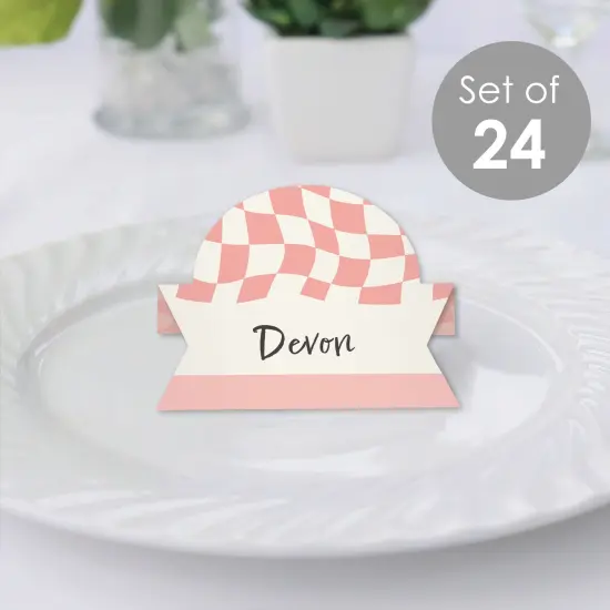 Big Dot of Happiness Pink Checkered Party - Tent Buffet Card - Table Setting Name Place Cards - Set of 24 {3}