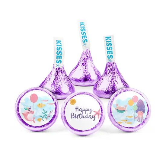 100pcs Mermaid Birthday Candy Party Favors Hershey's Kisses Milk Chocolate (100 Candies + 1 Sheet Stickers)by Just Candy - Assembly Required {1}