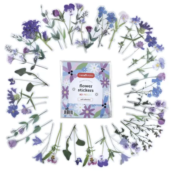 Incraftables Self Adhesive Flower Stickers for Kids (80pcs). Natural Flower Stickers for Scrapbooking. Large & Small Flower Stickers for Water Bottles. Transparent Spring Floral Decals for Crafts {1}