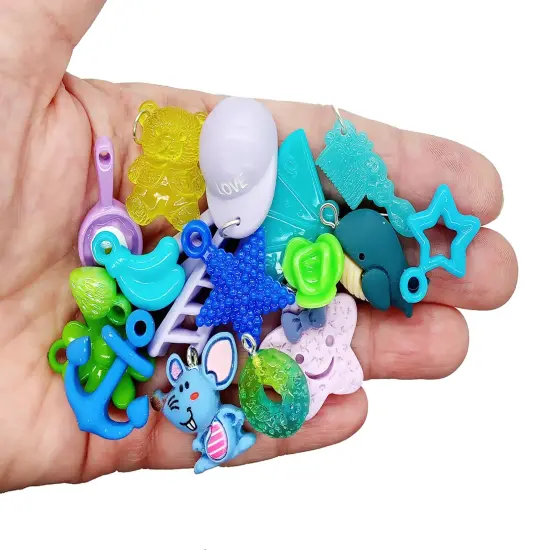 Cute Charm Mix in Blue Green & Purple, 30 pieces, Flatback Resin and Acrylic Mix, Adorabilities {4}