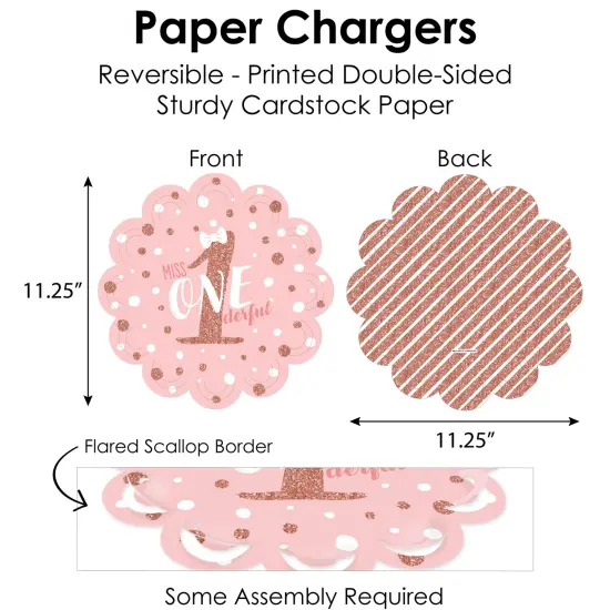 Big Dot of Happiness 1st Birthday Little Miss Onederful - Girl First Birthday Party Paper Charger & Table Decorations Chargerific Kit for 8 {6}