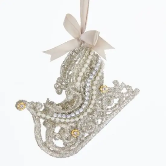 Kurt Adler Platinum Glitter Sleigh Glass Ornaments - 4.5" - Set of 12 White {1}