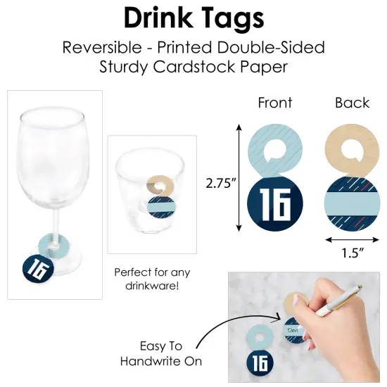 Big Dot of Happiness Boy 16th Birthday - Sweet Sixteen Birthday Party Paper Charger & Table Decorations Chargerific Kit for 8 {7}